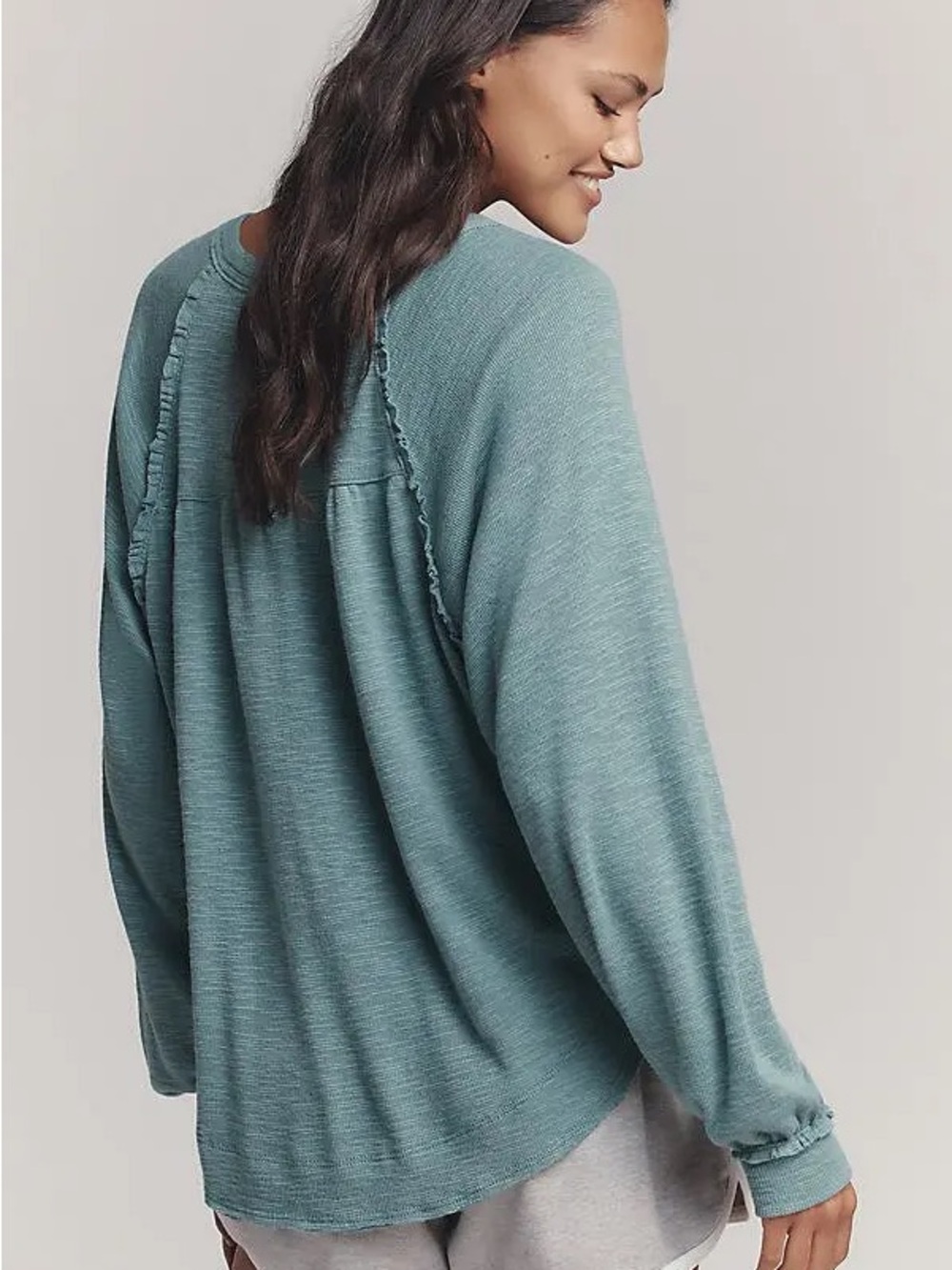 Pilcro Light Teal Raglan Shirt With Ruffle Detailing Size Large - Picture 2 of 5